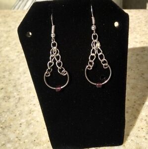 Bead and Chain silver half moon dangling chain french hook earrings choose color
